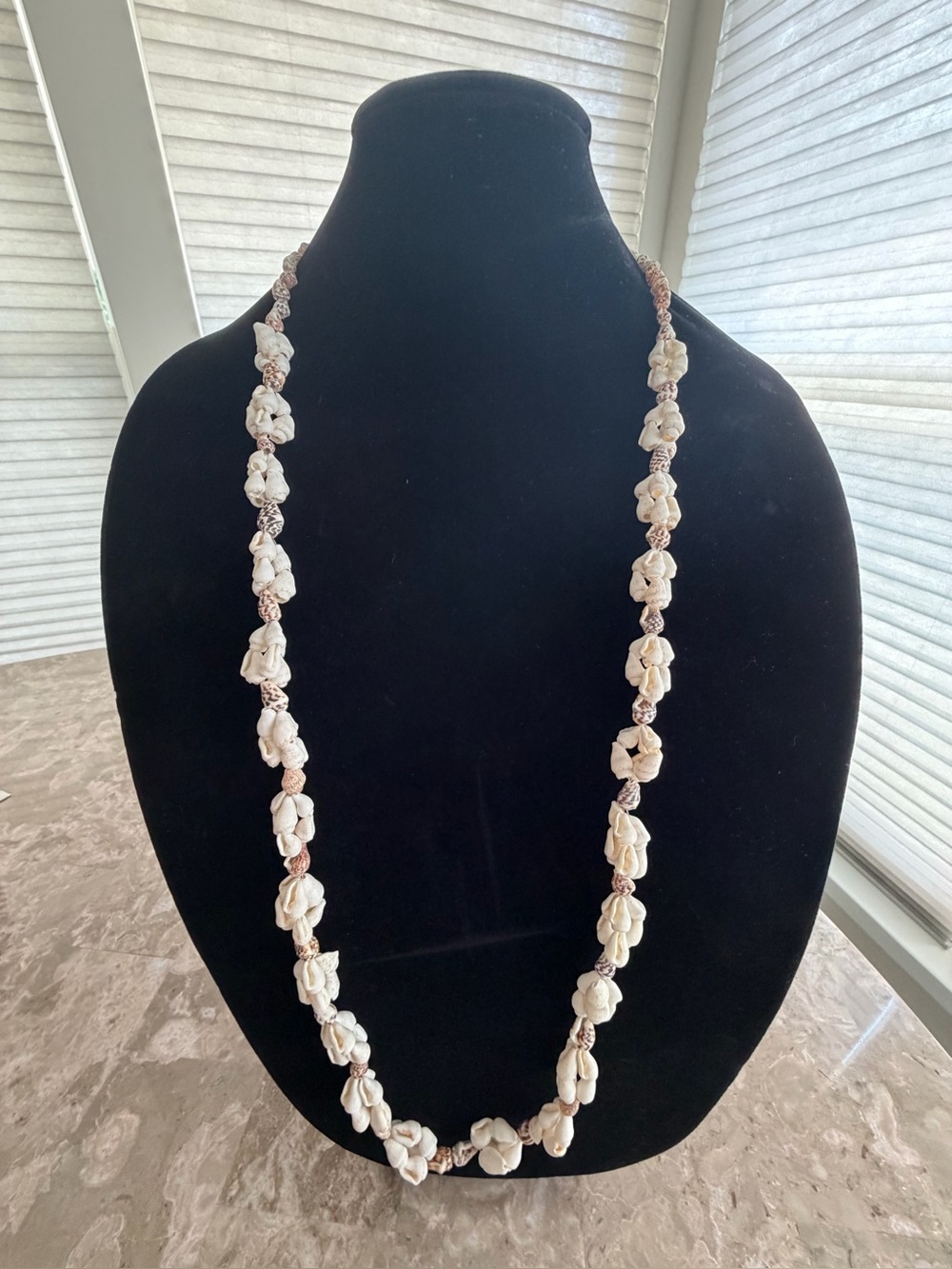 Vintage Cream Shell Knot Necklace with Brown Accents
